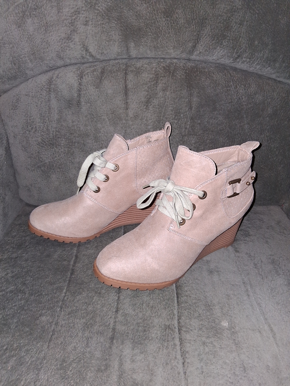 Rampage Tan Suede Lace-Up Wedge Ankle Boots